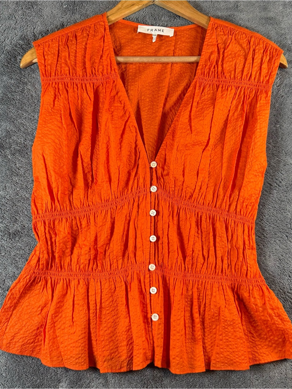 Frame Denim Bright Orange Sleeveless Button-Front Blouse